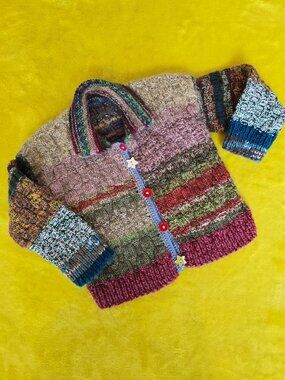 Artistic home made wool knit button up sweater 12 months